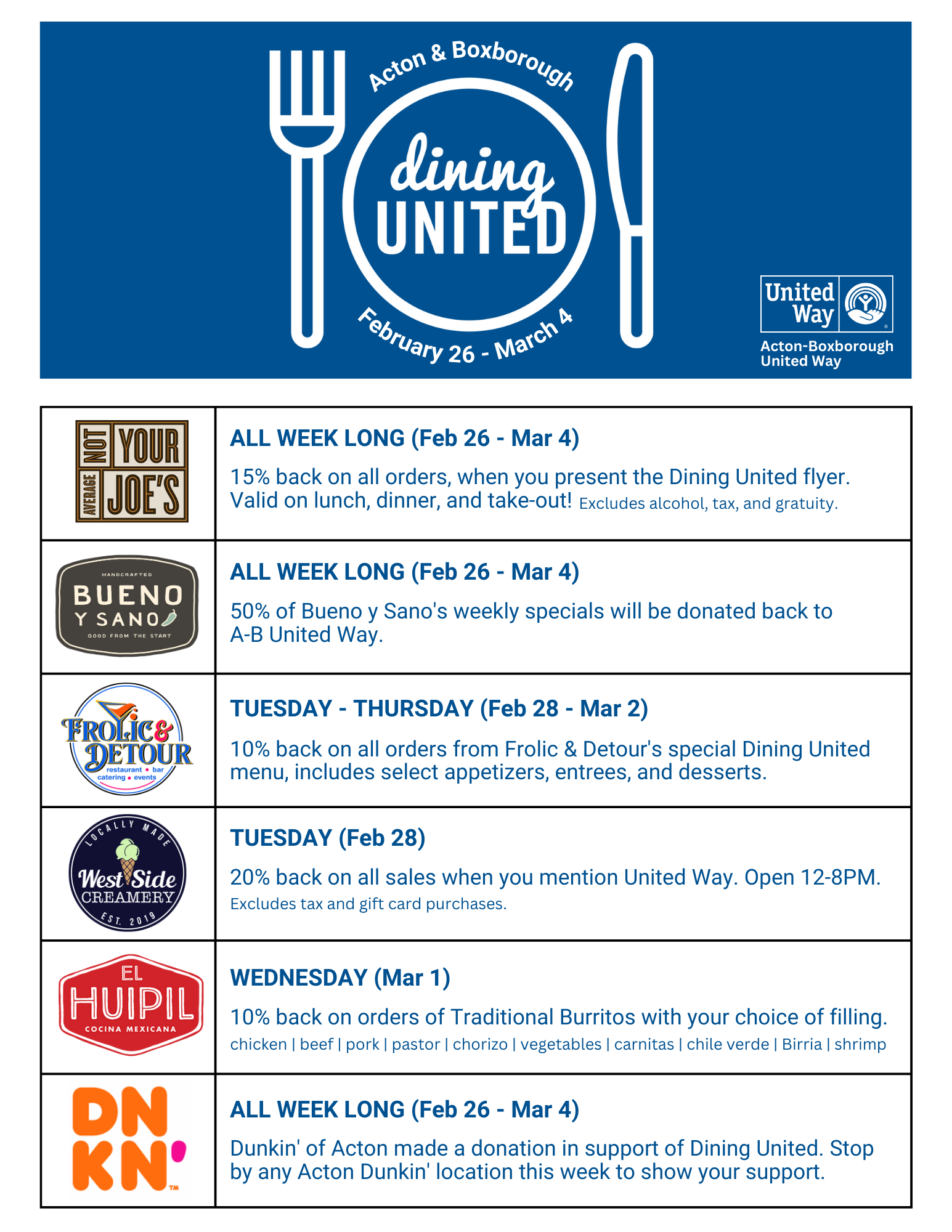Dining United Schedule